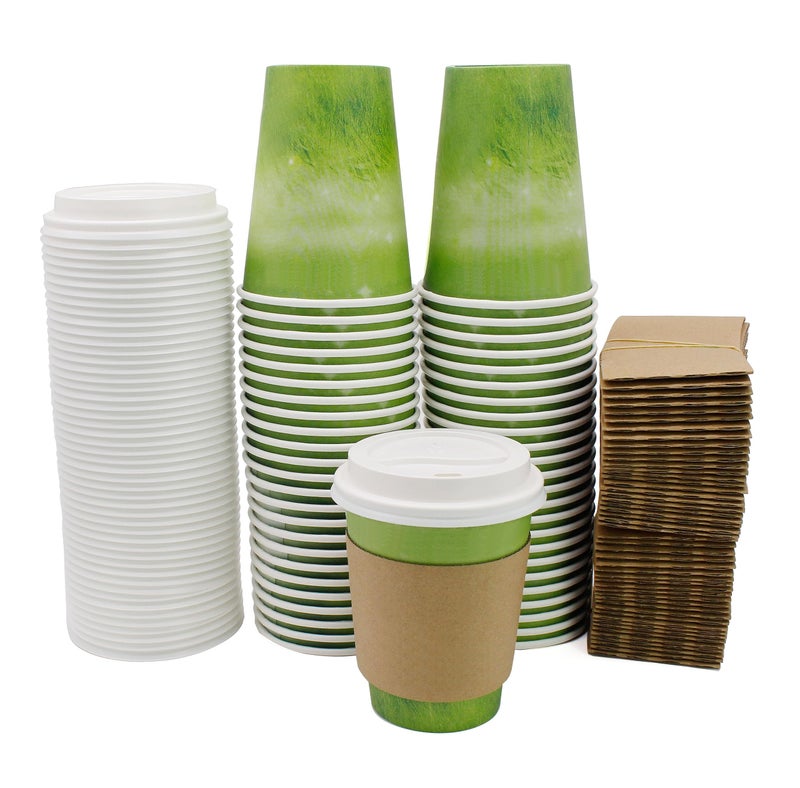 Yes Fresh Coffee Cups Special Green Grass Design, Disposable Hot Paper Cup,To Go Hot Cups for Coffee, Hot Liquid, Chocolate, Juice,Suitable for Party, Picnic, Travel, and Events(12 oz , 50 Count,Green) - Image 1
